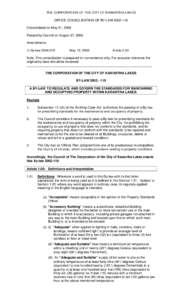 THE CORPORATION OF THE CITY OF KAWARTHA LAKES OFFICE CONSOLIDATION OF BY-LAW[removed]Consolidated on May 21, 2008 Passed by Council on August 27, 2002 Amendments: 1) By-law[removed]