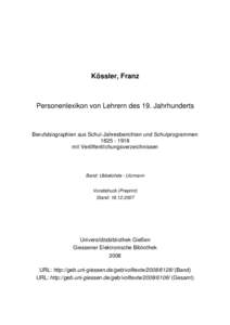 Kössler, Franz  Personenlexikon von Lehrern des 19. Jahrhunderts