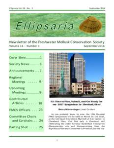 Ellipsaria VolNo. 3  September 2016 Newsletter of the Freshwater Mollusk Conservation Society Volume 18 – Number 3