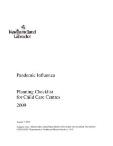 Pandemic Influenza  Planning Checklist for Child Care Centres 2009