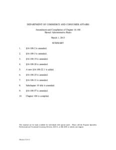 DEPARTMENT OF COMMERCE AND CONSUMER AFFAIRS   Amendment and Compilation of Chapter[removed]Hawaii Administrative Rules
