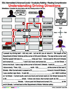 ESL Intermediate & Advanced Levels • Vocabulary Building • Reading Comprehension  Understanding Driving Directions Directions: Complete the story below with the missing words in the box. Tell me about