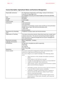 Bilag 4.1-1m  Water and Environment Course Description: Agricultural Water and Nutrients Management  Responsible Institutions 