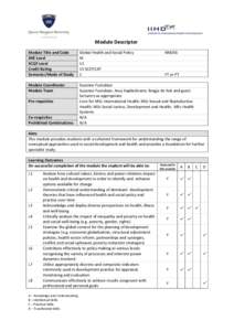 Module Descriptor Module Title and Code SHE Level SCQF Level Credit Rating Semester/Mode of Study