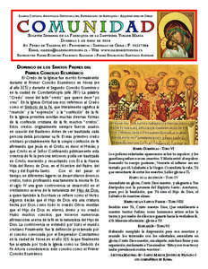 Iglesia Católica Apostólica Ortodoxa del Patriarcado de Antioquía - Arquidiócesis de Chile  Comunidad Boletín Semanal de la Parroquia de la Santísima Virgen María Domingo 1 de junio de 2014 Av. Pedro de Valdivia 9