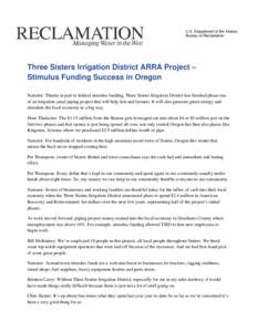 Three Sisters Irrigation District ARRA Project - Stimulus Funding Success in Oregon