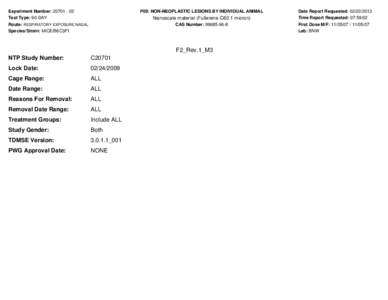 Experiment Number: [removed]Test Type: 90-DAY P09: NON-NEOPLASTIC LESIONS BY INDIVIDUAL ANIMAL  Nanoscale material (Fullerene-C60 1 micron)