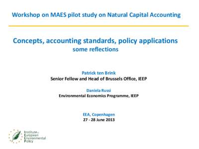 Workshop on MAES pilot study on Natural Capital Accounting  Concepts, accounting standards, policy applications some reflections  Patrick ten Brink