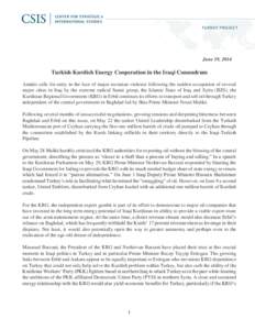 June 19, 2014  Turkish Kurdish Energy Cooperation in the Iraqi Conundrum Amidst calls for unity in the face of major sectarian violence following the sudden occupation of several major cities in Iraq by the extreme radic