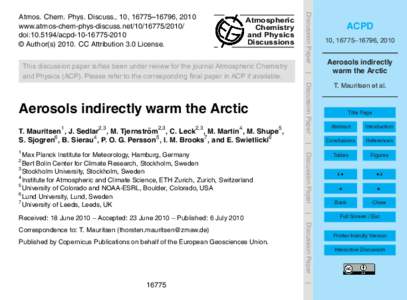 Atmospheric Chemistry and Physics Discussions  Max Planck Institute for Meteorology, Hamburg, Germany