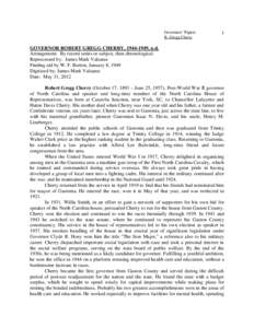 Governors’ Papers R. Gregg Cherry 1  GOVERNOR ROBERT GREGG CHERRY, [removed], n.d.