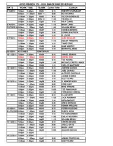 AYSO REGION[removed]SNACK BAR SCHEDULE DATE[removed]WORK TIME