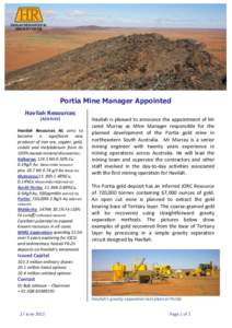 www.havilah-resources.com.au  Portia Mine Manager Appointed Havilah Resources (ASX:HAV) Havilah Resources NL aims to