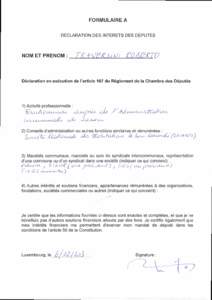 FORMULAIRE A DECLARATION DES INTERETS DES DEPUTES NOM ET PRENOM :  / ^ A KIE^SIKU