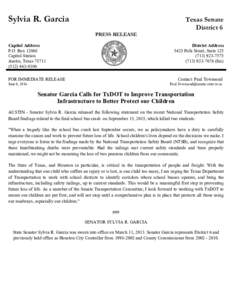 Sylvia R. Garcia  Texas Senate District 6 PRESS RELEASE