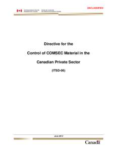 Directive for the Control of COMSEC Material in the Canadian Private Sector