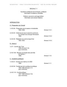 DECLASSIFIED – PUBLIC DISCLOSURE/DECLASSIFIE – MISE EN LECTURE PUBLIQUE  DES[removed]V Questions politiques économiques, juridiques Information et relations culturelles Political, economic and legal affairs