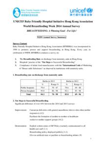 UNICEF Baby Friendly Hospital Initiative Hong Kong Association World Breastfeeding Week 2014 Annual Survey BREASTFEEDING: A Winning Goal - For Life! WBW Annual Survey Summary Survey Content Baby Friendly Hospital Initiat