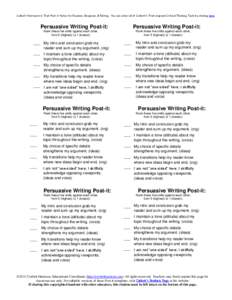 Corbett Harrison’s 6-Trait Post-it Notes for Revision, Response, & Editing. You can order all of Corbett’s Trait-inspired Critical Thinking Tools by clicking here.  Persuasive Writing Post-it: Persuasive Writing Post