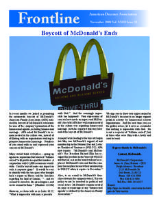 Frontline  American Decency Association November 2008 Vol. XXIII Issue XI  Boycott of McDonald’s Ends