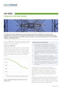 Fact sheet Energy use in the steel industry The steel industry actively manages the use of energy. Energy conservation in steelmaking is crucial to ensure the competitiveness of the industry and to minimise environmental