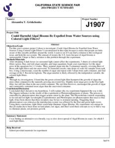 CALIFORNIA STATE SCIENCE FAIR 2014 PROJECT SUMMARY Name(s)  Alexandra Y. Grishchenko