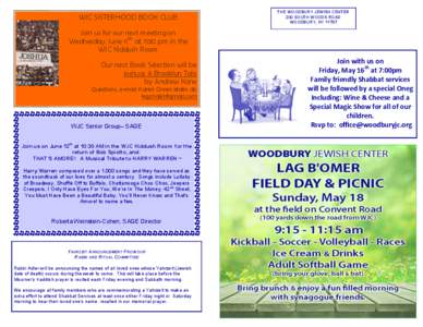 WJC SISTERHOOD BOOK CLUB  THE WOODBURY JEWISH CENTER 200 SOUTH WOODS ROAD WOODBURY, NY 11797