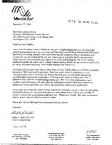 Miracle-Ear” September 27,200O Honorable Donna Shalala Secretary of Health and Human Services 200 Independence Avenue, S.W. Room 615F