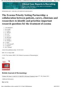 The Eczema Priority Setting Partnership: a collaboration between patients, carers, clinicians and resear... Page 1 of 4  EPIDEMIOLOGY AND HEALTH SERVICES RESEARCH The Eczema Priority Setting Partnership: a collaboration 