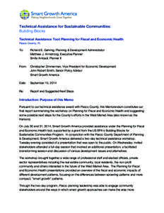 Technical Assistance for Sustainable Communities: Building Blocks   Technical Assistance Tool: Planning for Fiscal and Economic Health Pasco County, FL