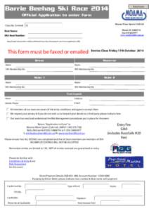 Barrie Beehag Ski RacePrint Form Official Application to enter form Moama Water Sports Club Ltd
