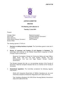 J/S4[removed]M  JUSTICE COMMITTEE MINUTES 17th Meeting, 2014 (Session 4) Tuesday 3 June 2014