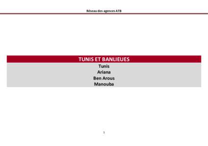 Réseau des agences ATB  TUNIS ET BANLIEUES