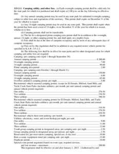 [removed]Camping, utility, and other fees. (a) Each overnight camping permit shall be valid only for the state park for which it is purchased and shall expire at 2:00 p.m. on the day following its effective date. (b) Any