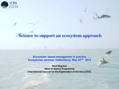 Science to support an ecosystem approach  Ecosystem based management in practice Kungsfenan seminar, Gothenburg, May 22nd 2012 Poul Degnbol Head of Advice Programme