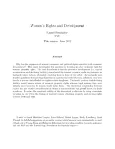 Women’s Rights and Development Raquel Fern´andez∗ NYU This version: JuneAbstract