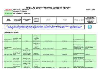 PINELLAS COUNTY TRAFFIC ADVISORY REPORT RED TEXT NEW SINCE LAST UPDATE DETOURS/ CLOSURES