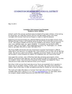 COVINGTON INDEPENDENT SCHOOL DISTRICT 501 N. Main St Covington, TX 76636