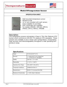 Model R Temperature Sensor SPECIFICATION SHEET • • •