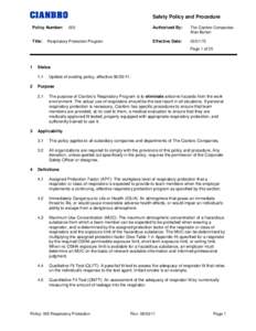 Safety Policy and Procedure Policy Number: Title: 005