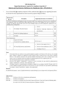 Self-checking Form Supporting documents required for compliance inspection of Bakeries and Food Factories (Full licence) for Manufacture Only - (PPA/101(B)-2) *  You are advised that NO compliance inspection will be cond