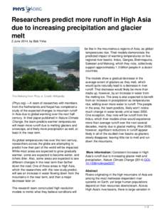 Researchers predict more runoff in High Asia due to increasing precipitation and glacier melt