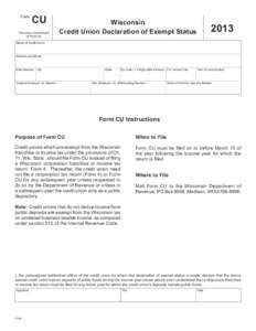 2013 IC-081 Form CU Wisconsin Credit Union Declaration of Exempt Status