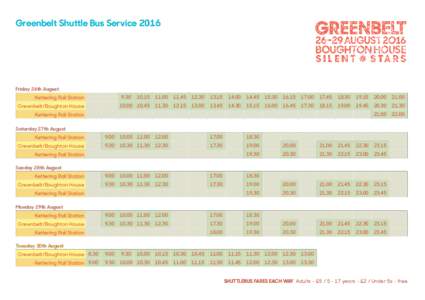 Greenbelt Shuttle Bus ServiceFriday 26th AugustKettering Rail Station