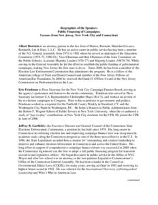 Chris Shays / Fordham University / New York / Education in New York City / Eliot Spitzer / Year of birth missing / Albert Burstein / Campaign finance reform in the United States