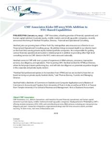 CMF Associates Kicks Off 2013 With Addition to NYC-Based Capabilities PHILADELPHIA (January 21, [removed]CMF Associates, a leading provider of financial, operational, and human capital solutions to private equity, middle