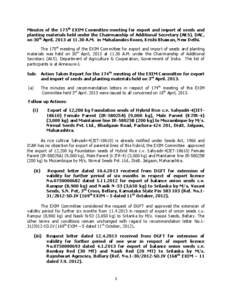 Minutes of the 175th EXIM Committee meeting for export and import of seeds and planting materials held under the Chairmanship of Additional Secretary (AKS), DAC, on 30th April, 2013 at[removed]A.M. in Mahalanobis Room, Kri