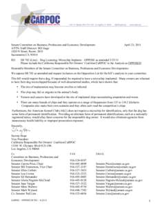 Senate Committee on Business, Professions and Economic Development ATTN: Staff Director: Bill Gage 1020 N Street, Room: 2053 Sacramento CARE: