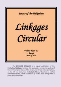 Senate of the Philippines  Linkages Circular Volume 8 No. 2.7 August
