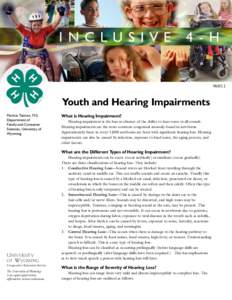 [removed]Youth and Hearing Impairments Patricia Tatman, M.S. Department of Family and Consumer